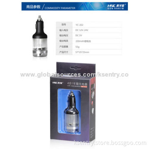 High-quality Car Charger with LED Emergency Lights and Safety Hammer